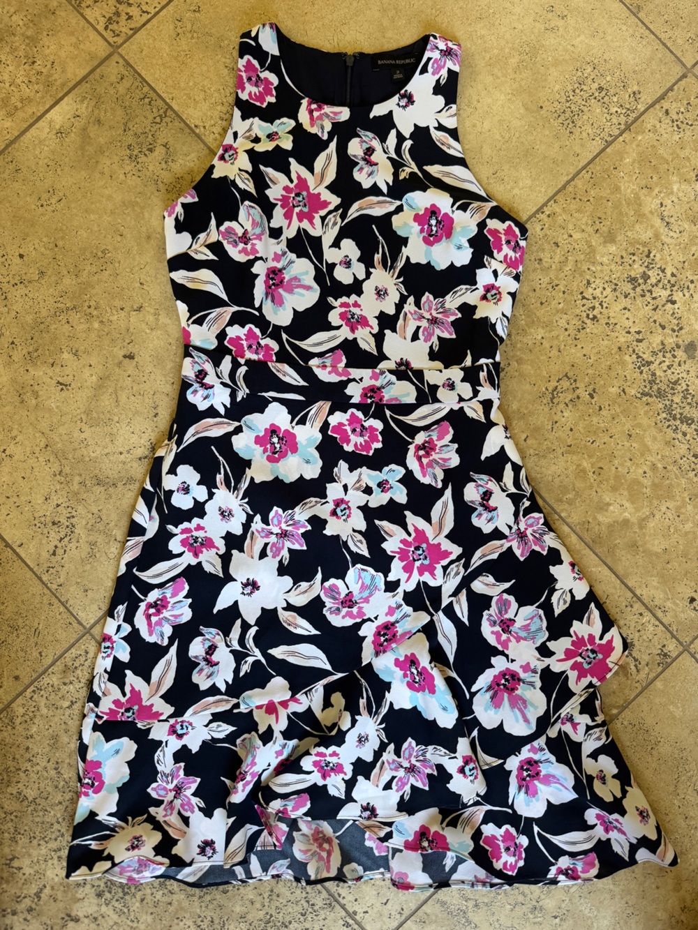 Banana Republic Black A-Line Skirt with Pink & White Floral Print